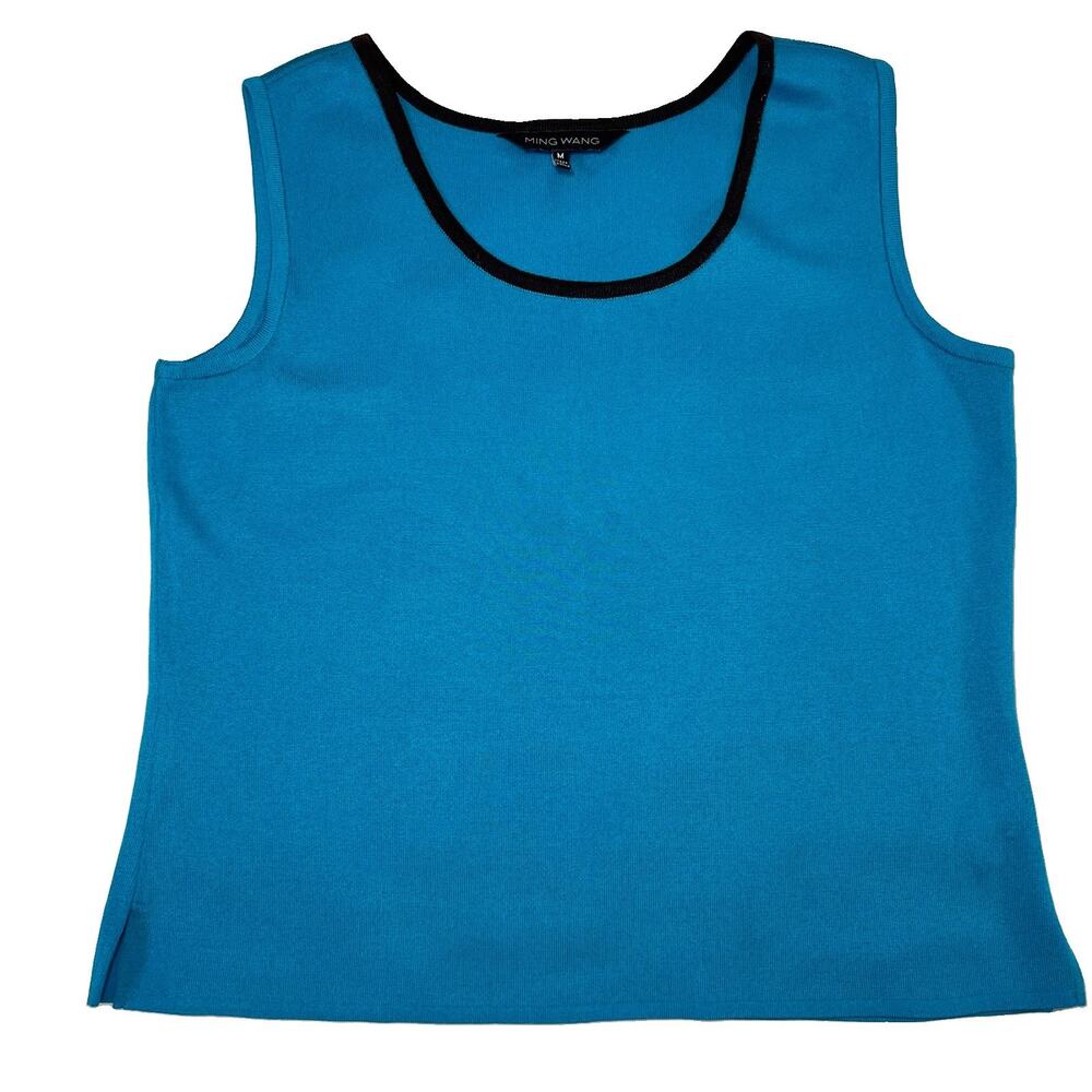 Ming Wang Tank Size M Turquoise Knit Black Trim Sleeveless Layering Shell Top